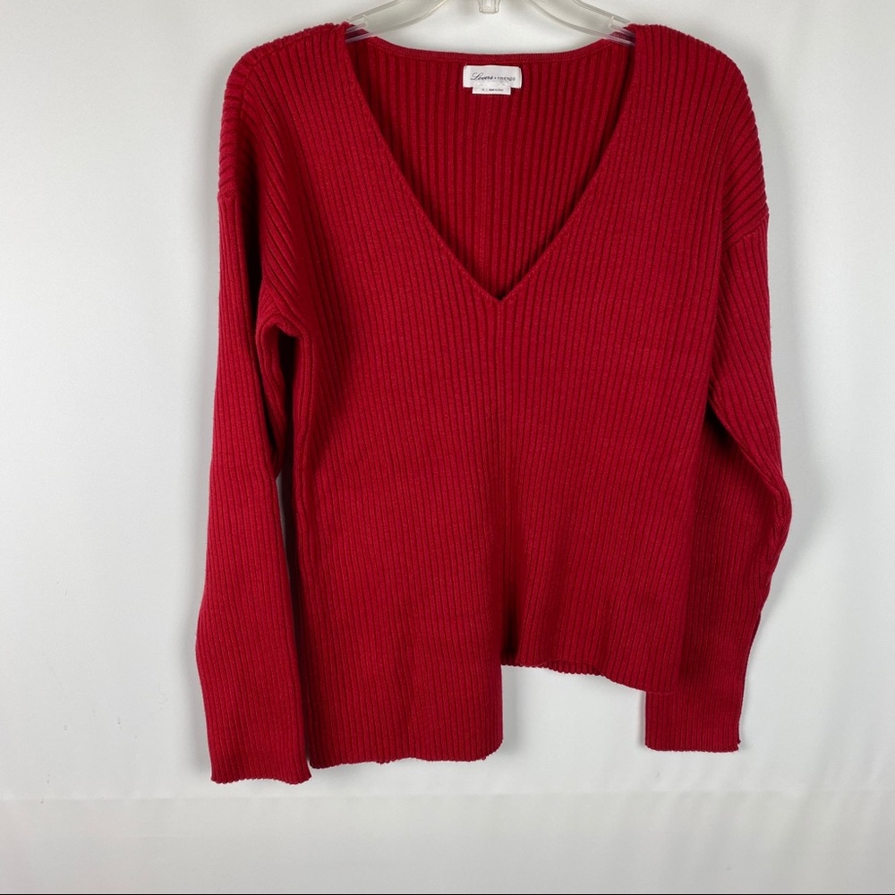 Lovers + Friends XL Sweater V-Neck Ribbed Uneven